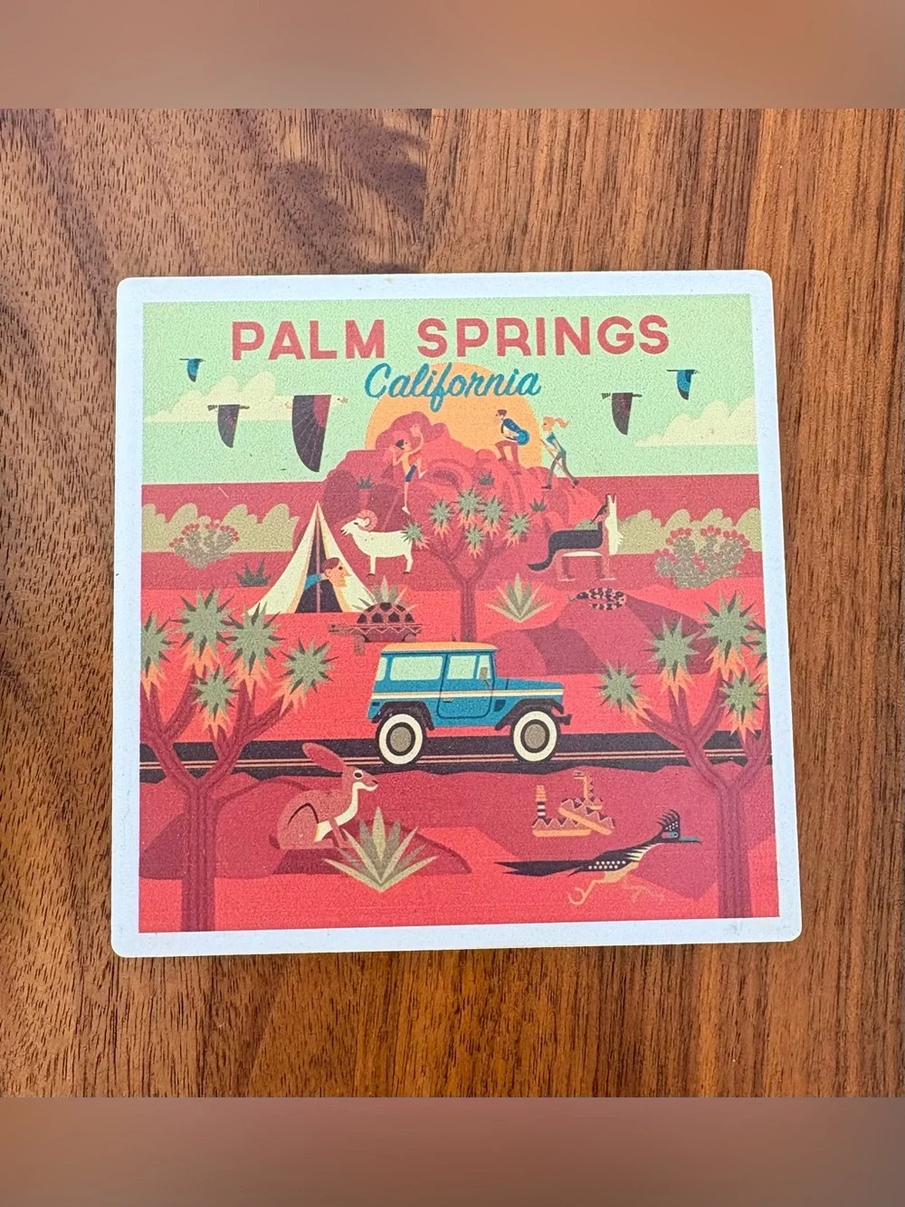 Palm Springs California Ceramic Coaster Set of 2 | Absorbent Stone & Cork Back